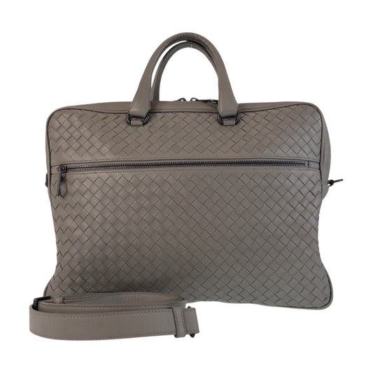 16652
BOTTEGAVENETA ボッテガヴェネタ イントレチャート グレー レザー ビジネスバッグ ショルダーバッグ 2way  メンズ
