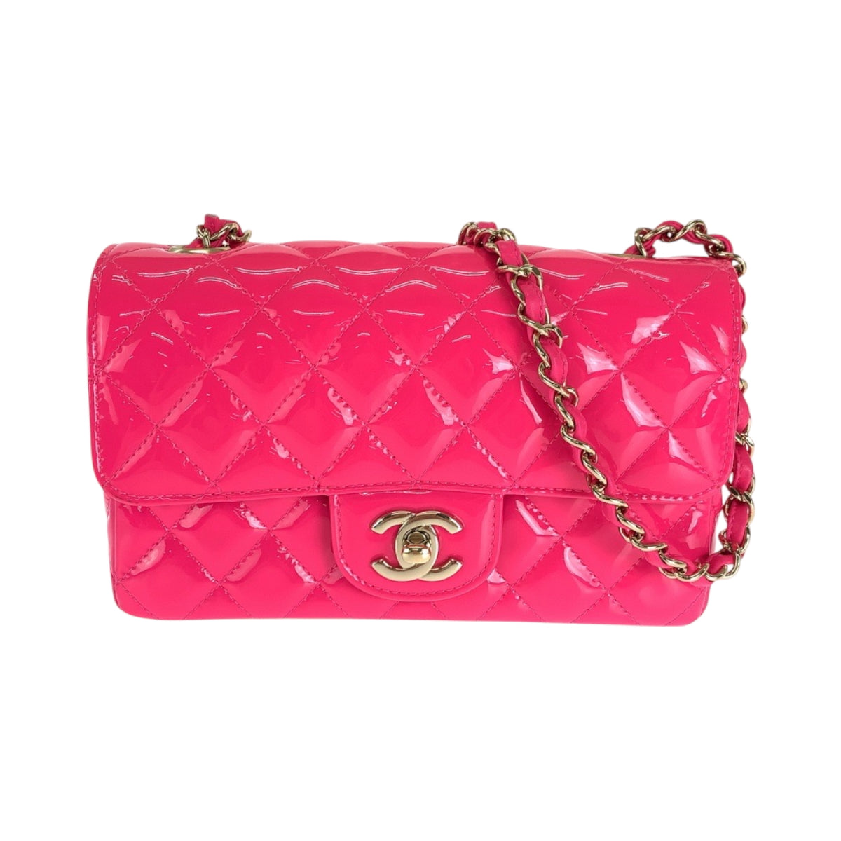 16653
CHANEL シャネル マトラッセ シングルフラップ ココマーク ターンロック ピンク ゴールド金具 パテントレザー A69900 チェーンショルダーバッグ レディース A458