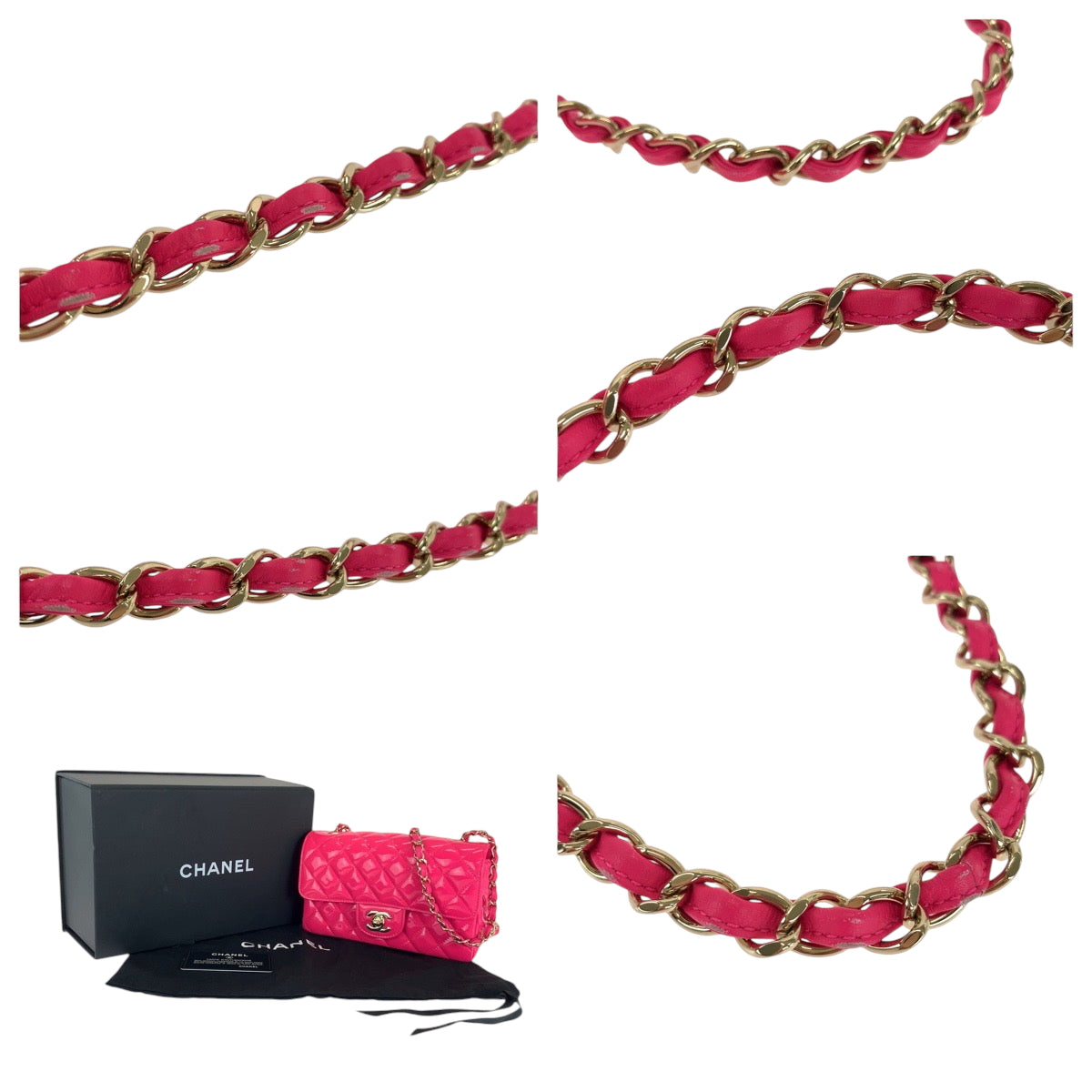 16653
CHANEL シャネル マトラッセ シングルフラップ ココマーク ターンロック ピンク ゴールド金具 パテントレザー A69900 チェーンショルダーバッグ レディース A458