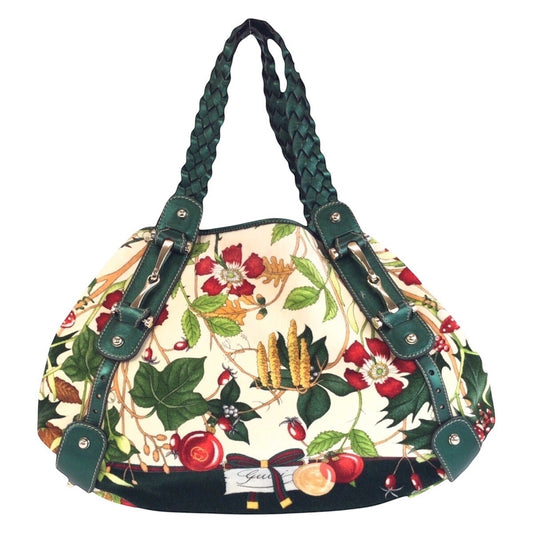 16657
GUCCI グッチ ホースビット フローラルプリント グリーン マルチカラー シルバー金具 ベロア / レザー 137621 トートバッグ ショルダーバッグ  レディース ABP69