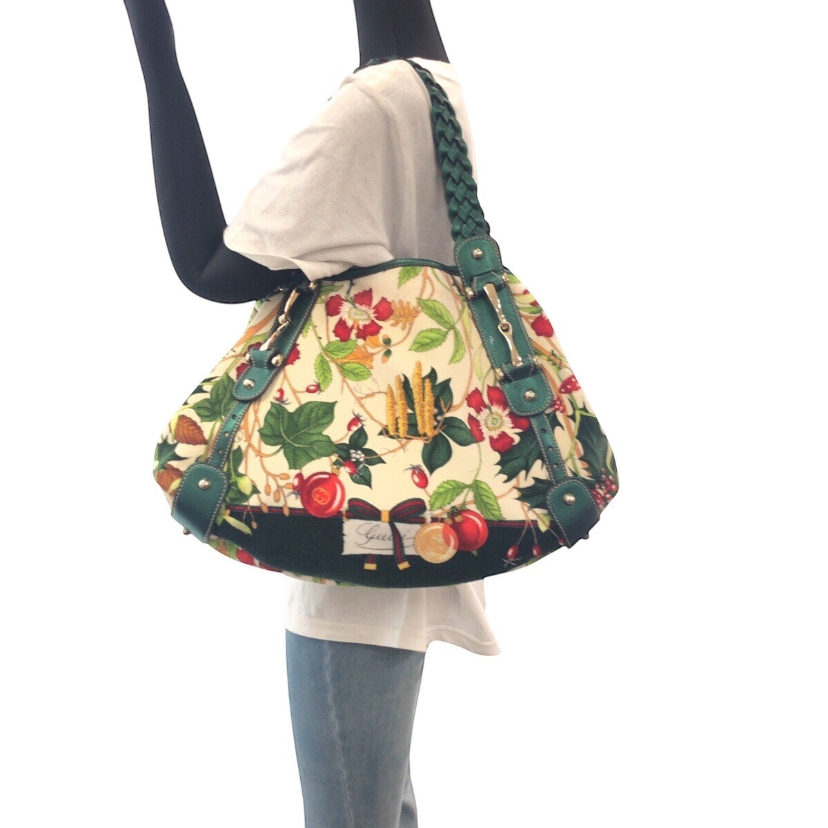 16657
GUCCI グッチ ホースビット フローラルプリント グリーン マルチカラー シルバー金具 ベロア / レザー 137621 トートバッグ ショルダーバッグ  レディース ABP69