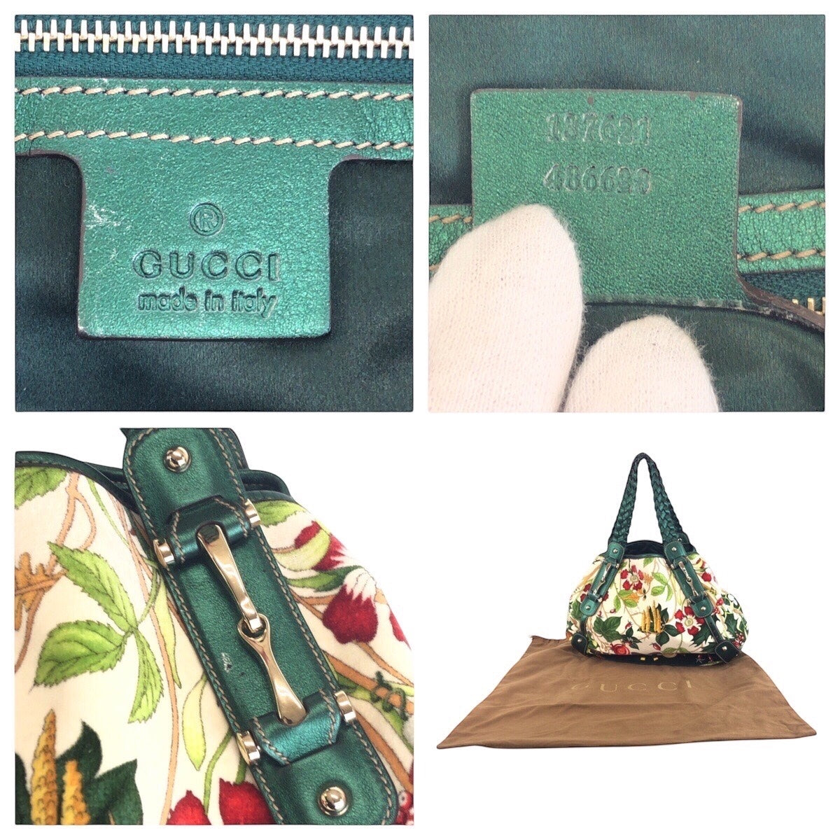 16657
GUCCI グッチ ホースビット フローラルプリント グリーン マルチカラー シルバー金具 ベロア / レザー 137621 トートバッグ ショルダーバッグ  レディース ABP69