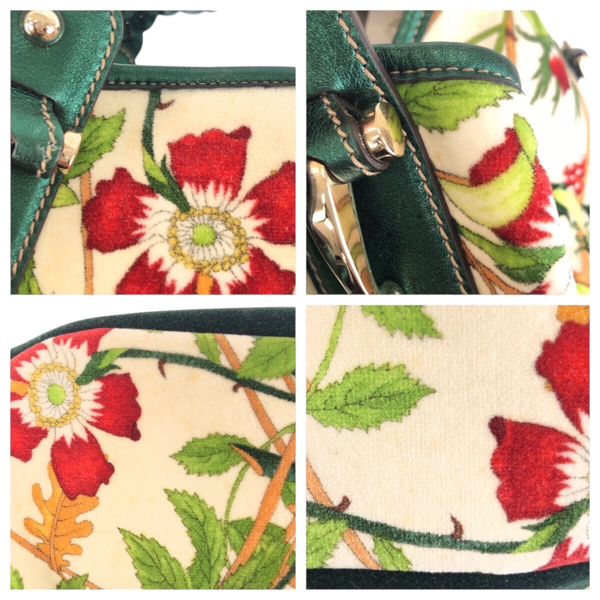 16657
GUCCI グッチ ホースビット フローラルプリント グリーン マルチカラー シルバー金具 ベロア / レザー 137621 トートバッグ ショルダーバッグ レディース ABP69