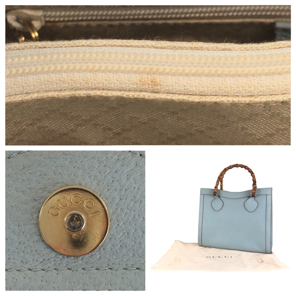 16658
GUCCI グッチ ヴィンテージ バンブー ダイアナ ライトブルー ゴールド金具 レザー 002 8260 トートバッグ ハンドバッグ  レディース