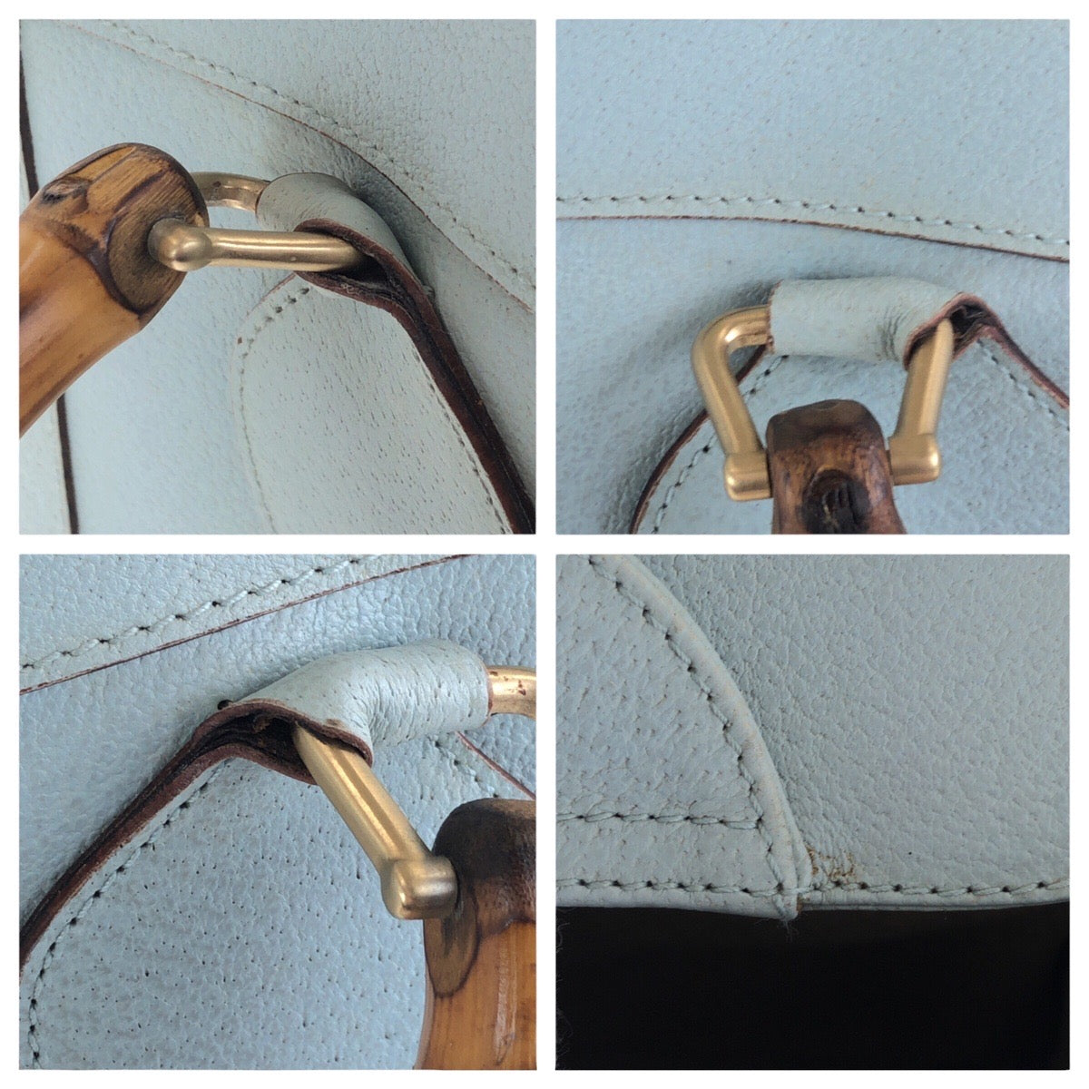 16658
GUCCI グッチ ヴィンテージ バンブー ダイアナ ライトブルー ゴールド金具 レザー 002 8260 トートバッグ ハンドバッグ  レディース
