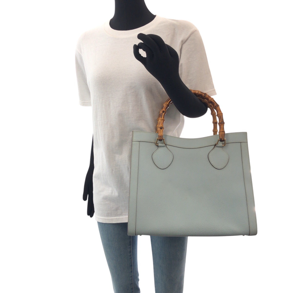 16658
GUCCI グッチ ヴィンテージ バンブー ダイアナ ライトブルー ゴールド金具 レザー 002 8260 トートバッグ ハンドバッグ  レディース