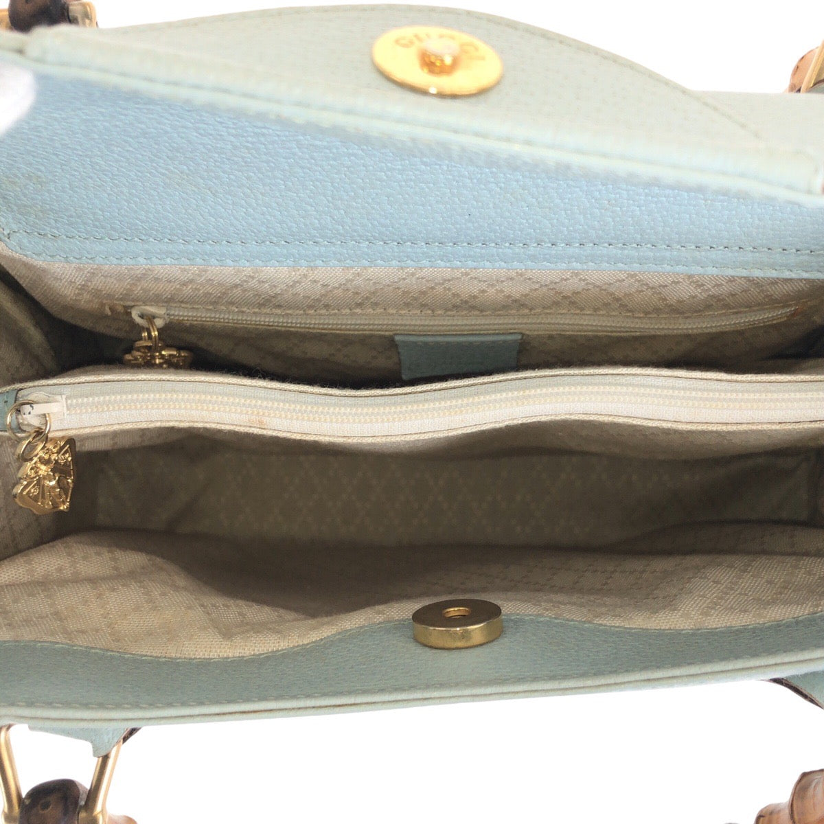 16658
GUCCI グッチ ヴィンテージ バンブー ダイアナ ライトブルー ゴールド金具 レザー 002 8260 トートバッグ ハンドバッグ  レディース