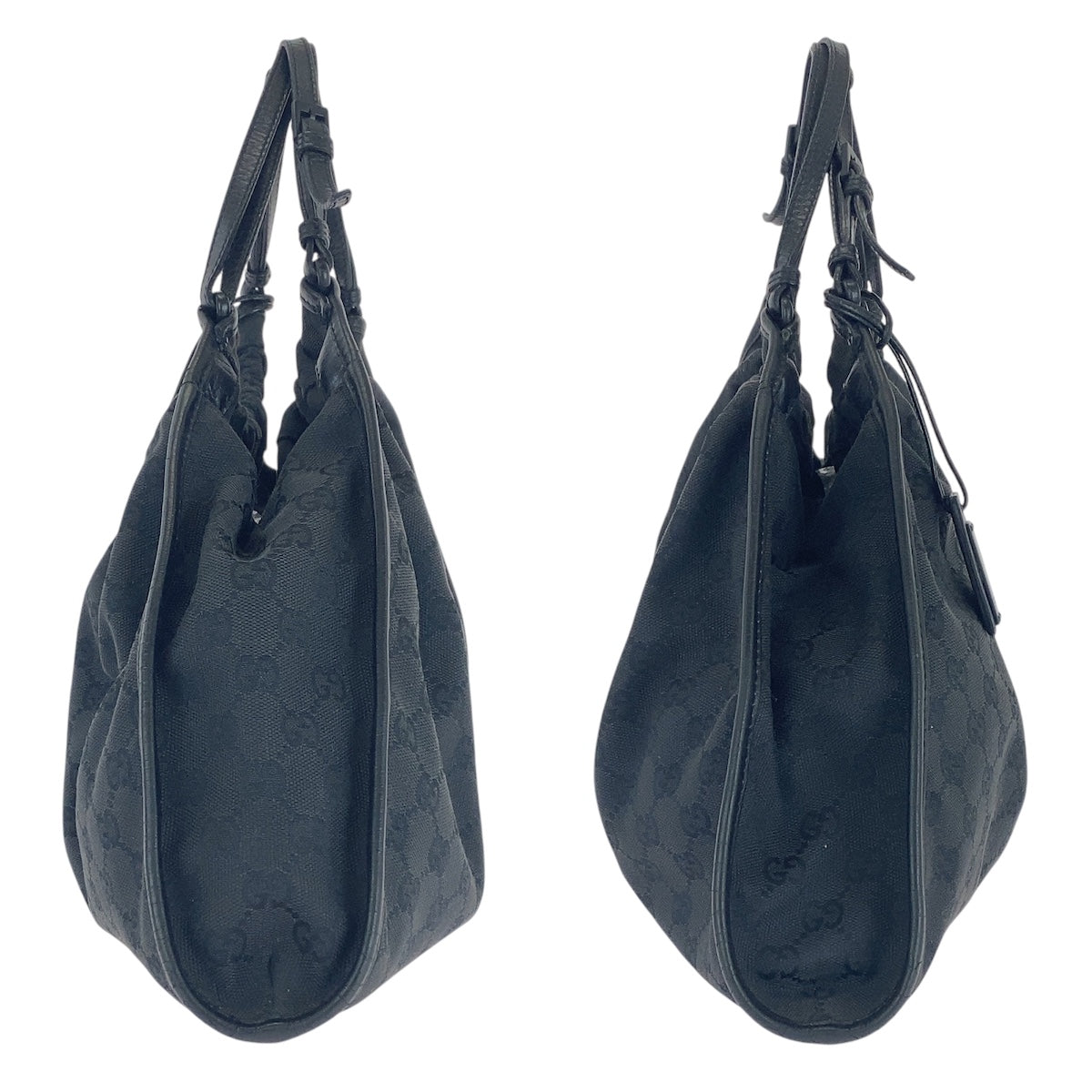 16660
GUCCI グッチ ブラック 黒 シルバー金具 GGキャンバス / レザー 76554 ショルダーバック ハンドバッグ  レディース AB28