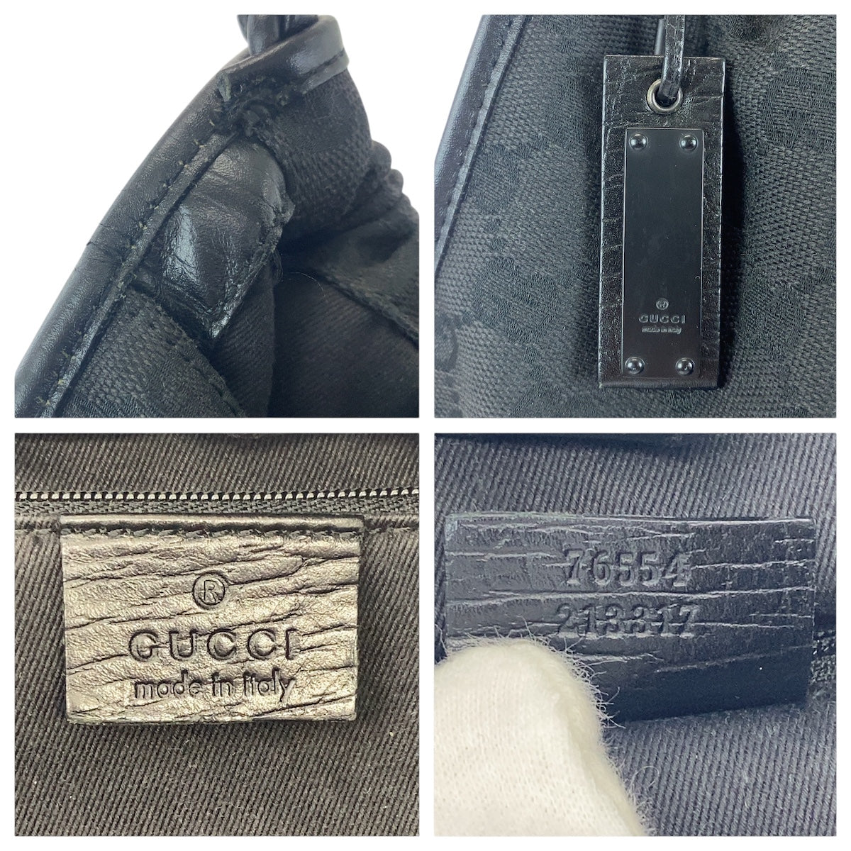 16660
GUCCI グッチ ブラック 黒 シルバー金具 GGキャンバス / レザー 76554 ショルダーバック ハンドバッグ  レディース AB28