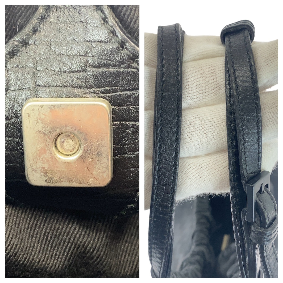 16660
GUCCI グッチ ブラック 黒 シルバー金具 GGキャンバス / レザー 76554 ショルダーバック ハンドバッグ  レディース AB28