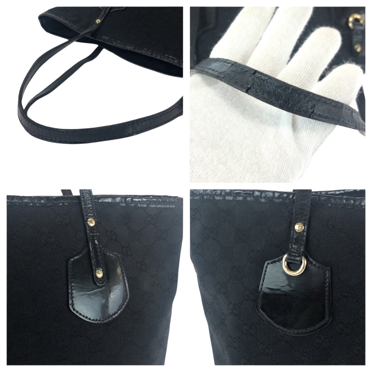 16664
GUCCI グッチ ブラック 黒 ゴールド金具 GGキャンバス 211976 トートバッグ ショルダーバッグ  レディース