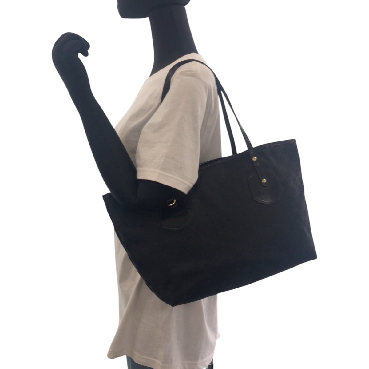 16664
GUCCI グッチ ブラック 黒 ゴールド金具 GGキャンバス 211976 トートバッグ ショルダーバッグ  レディース