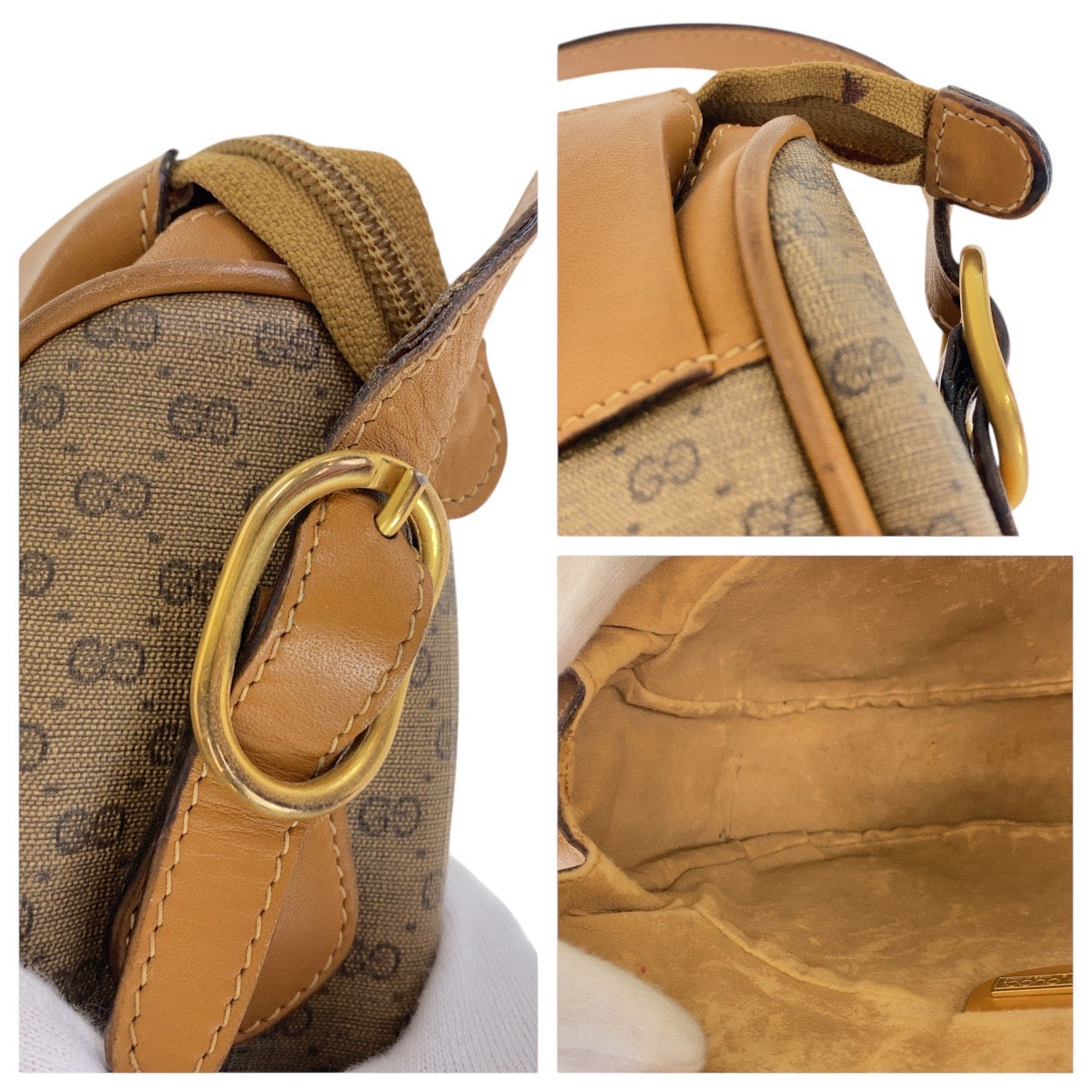 16666
GUCCI グッチ ヴィンテージ オールドグッチ マイクロGG ブラウン ゴールド金具 GGスプリームキャンバス / レザー 001 115 4001 ショルダーバッグ ポシェット  レディース AB28