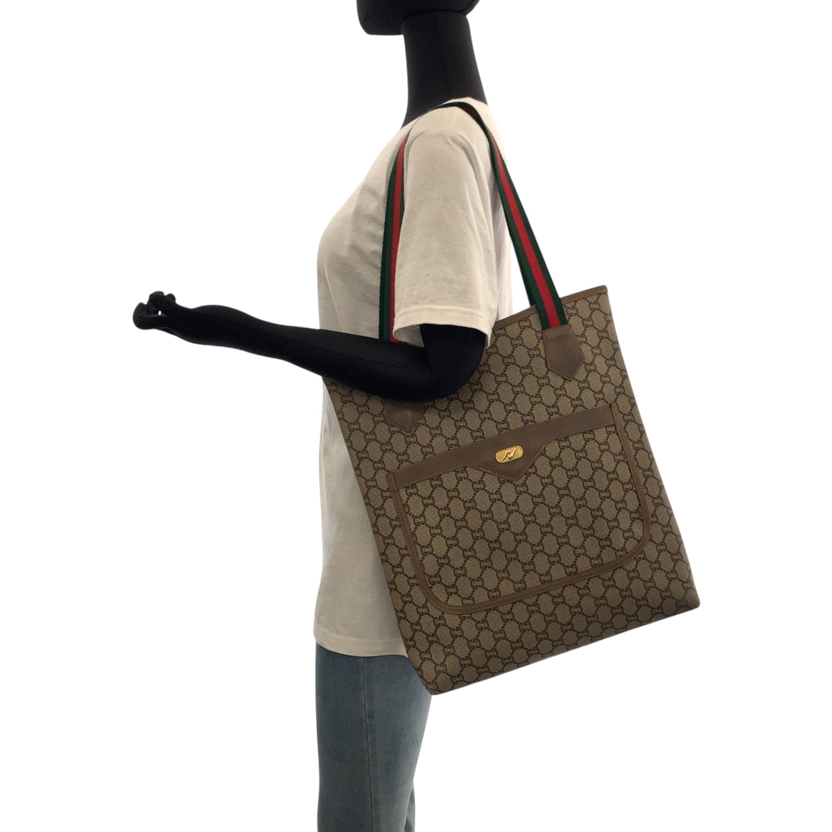 16667
GUCCI グッチ ヴィンテージ オールドグッチ シェリーライン GGプラス ベージュ ブラウン ゴールド金具 GGスプリームキャンバス トートバッグ ショルダーバッグ  レディース