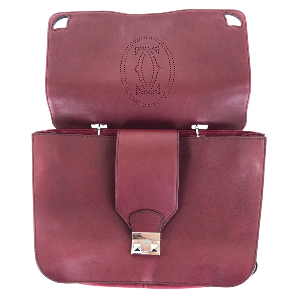 16669
CARTIER カルティエ マルチェロ ドゥ カルティエ サッチェルバッグ ワインレッド ボルドー シルバー金具 レザー ハンドバッグ ショルダーバッグ 2way  レディース ABP55