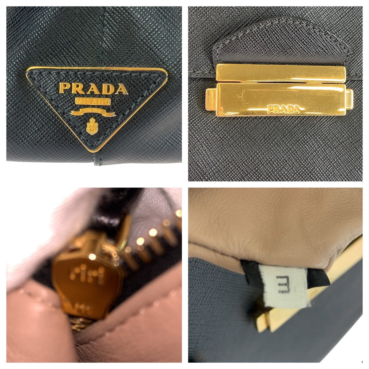 16672
PRADA プラダ サフィアーノ ブラック 黒 ゴールド金具 レザー ハンドバッグ ショルダーバッグ  レディース ABP63