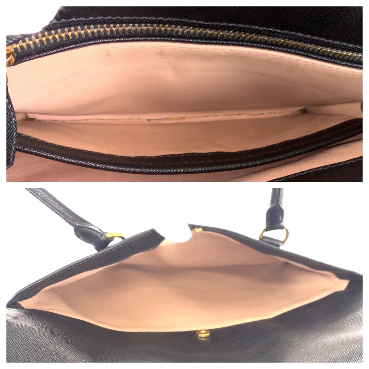 16672
PRADA プラダ サフィアーノ ブラック 黒 ゴールド金具 レザー ハンドバッグ ショルダーバッグ  レディース ABP63