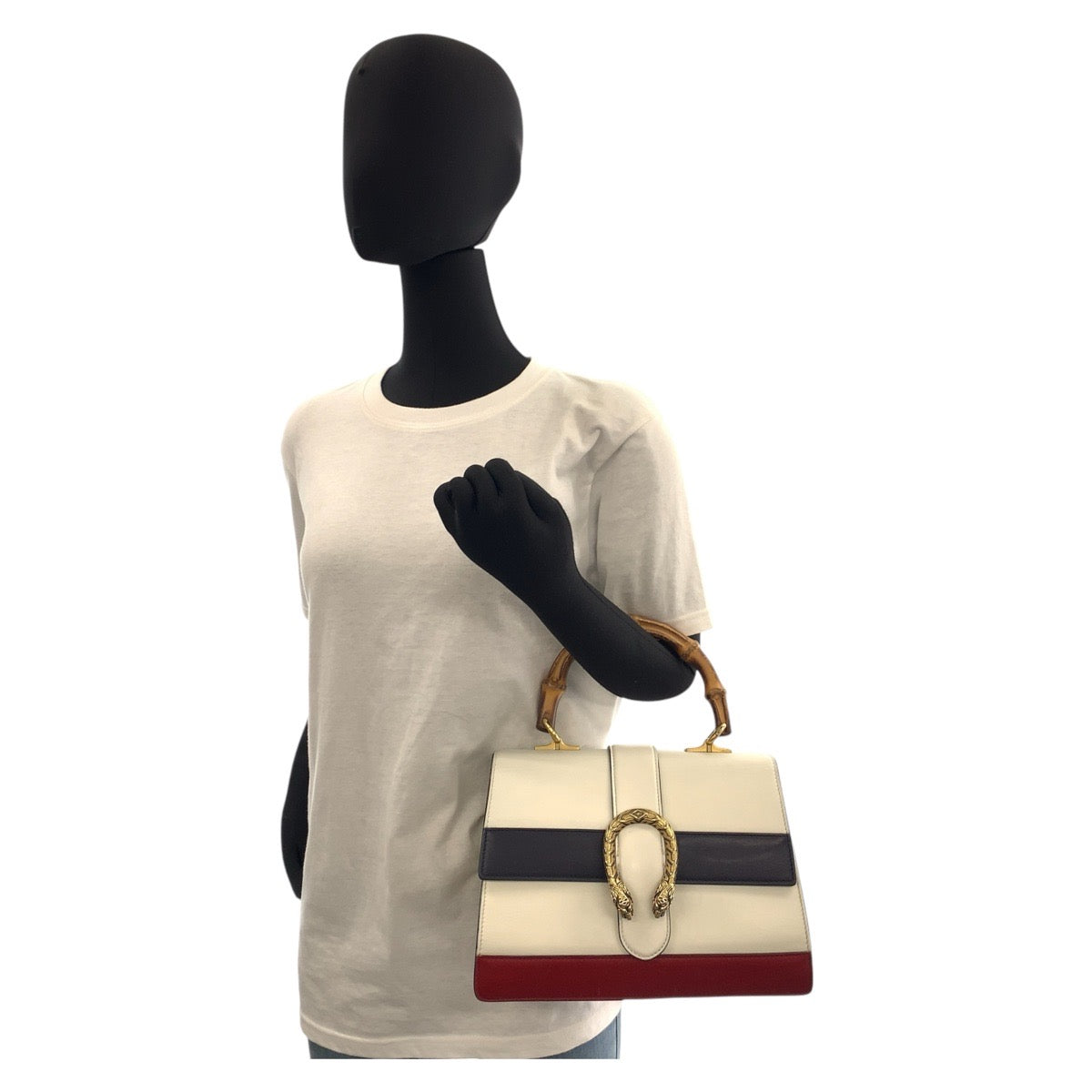 16676
GUCCI グッチ デュオニソス バンブー ホワイト ネイビー レッド ゴールド金具 レザー 448075 ハンドバッグ ショルダーバッグ 2way  レディース AB71