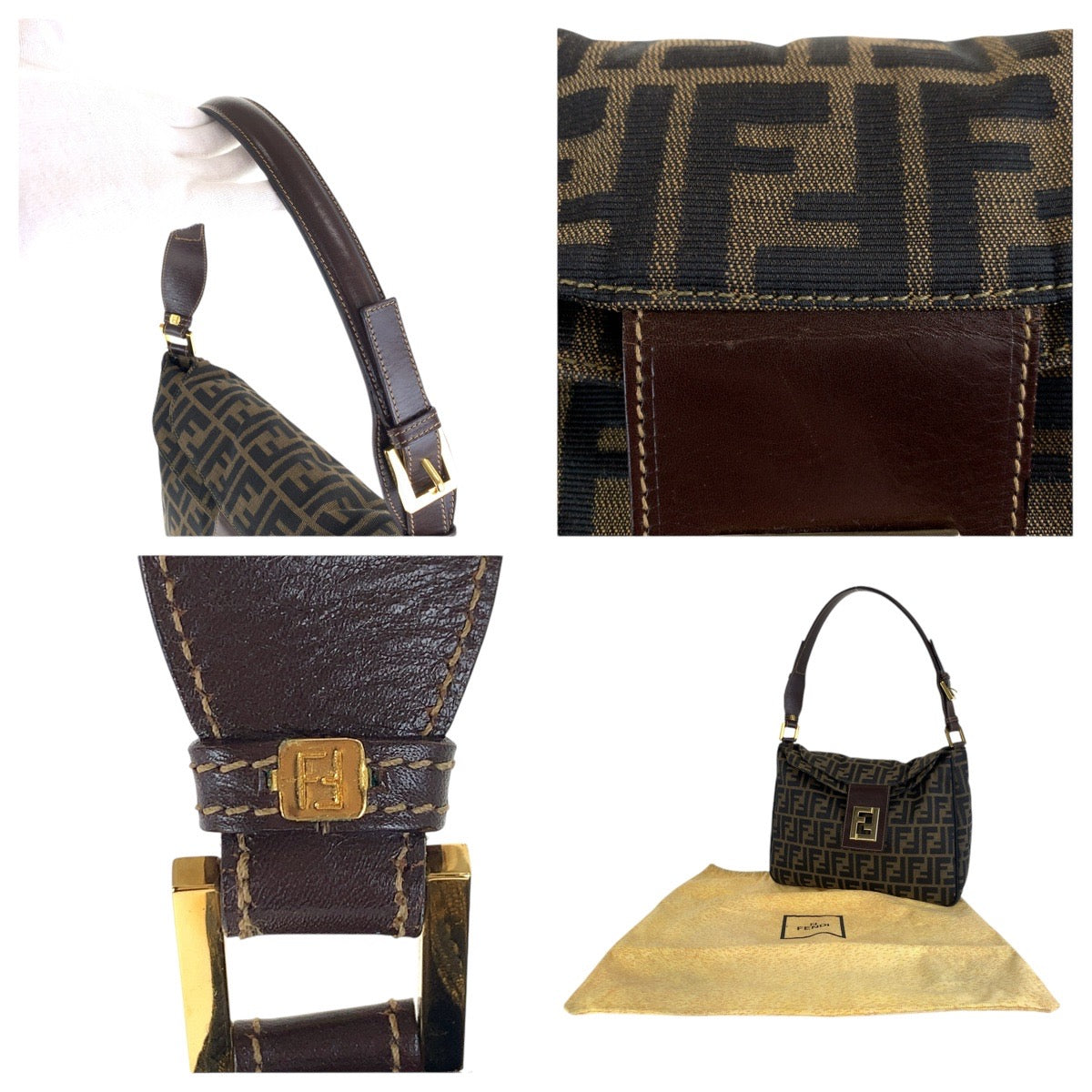 16678
FENDI フェンディ ズッカ ブラウン ゴールド金具 キャンバス / レザー ショルダーバッグ  レディース