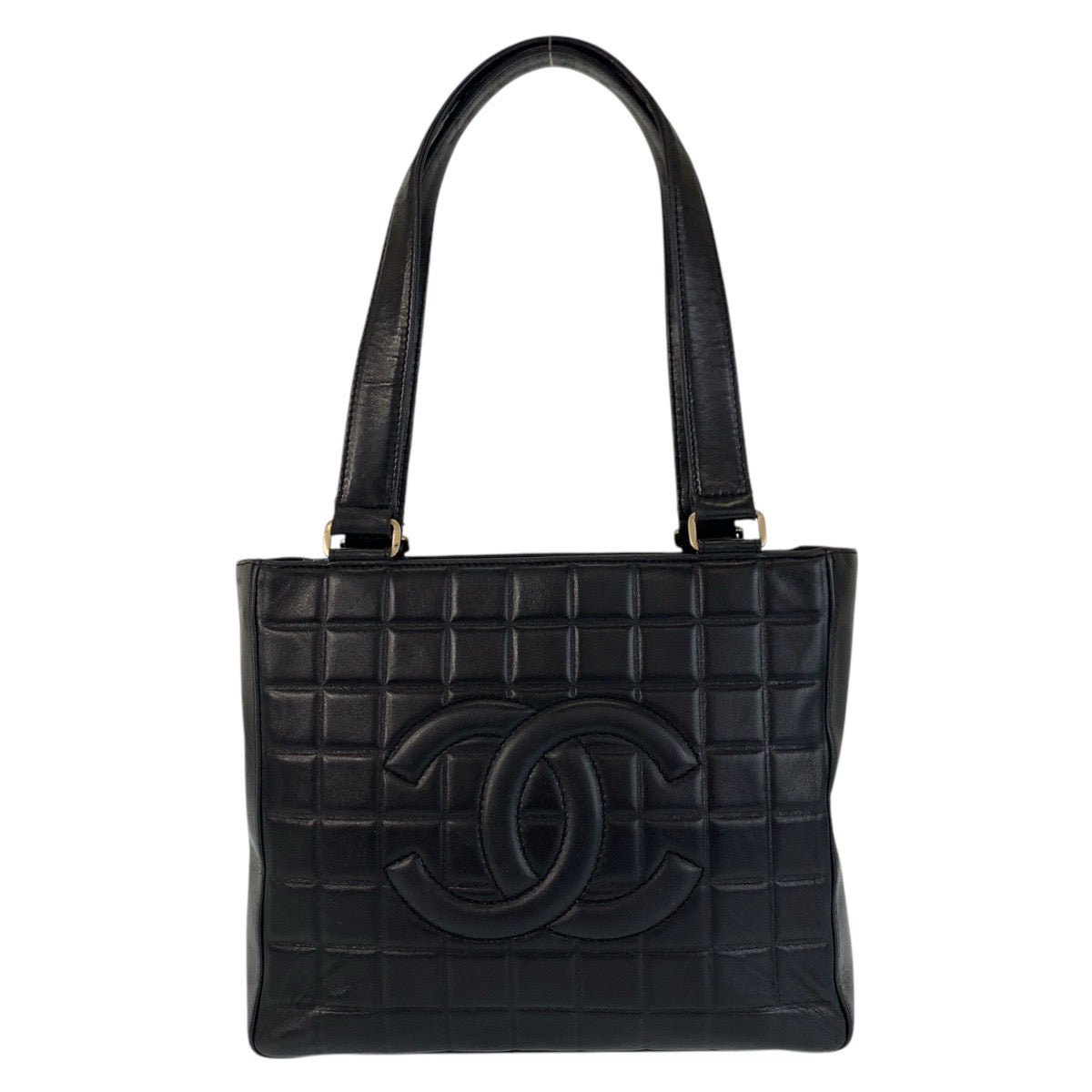 16679
CHANEL シャネル チョコバー ココマーク ブラック 黒 ゴールド金具 ラムスキン トートバッグ ショルダーバッグ  レディース