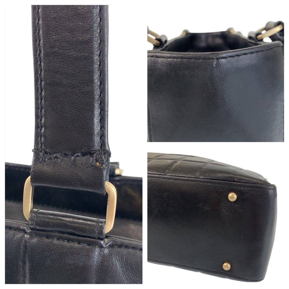 16679
CHANEL シャネル チョコバー ココマーク ブラック 黒 ゴールド金具 ラムスキン トートバッグ ショルダーバッグ  レディース