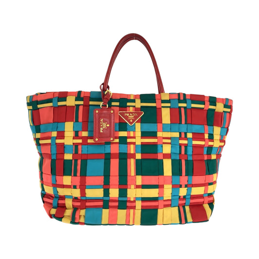 16681
PRADA プラダ テスート 三角ロゴプレート 編み込み マルチカラー ゴールド金具 ナイロン BN1652 トートバッグ ハンドバッグ  レディース ABP54
