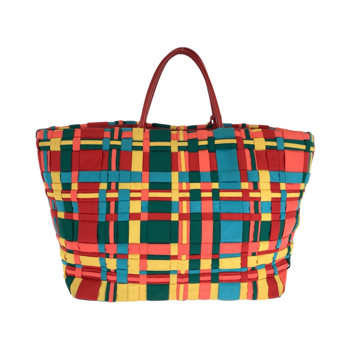 16681
PRADA プラダ テスート 三角ロゴプレート 編み込み マルチカラー ゴールド金具 ナイロン BN1652 トートバッグ ハンドバッグ レディース ABP54