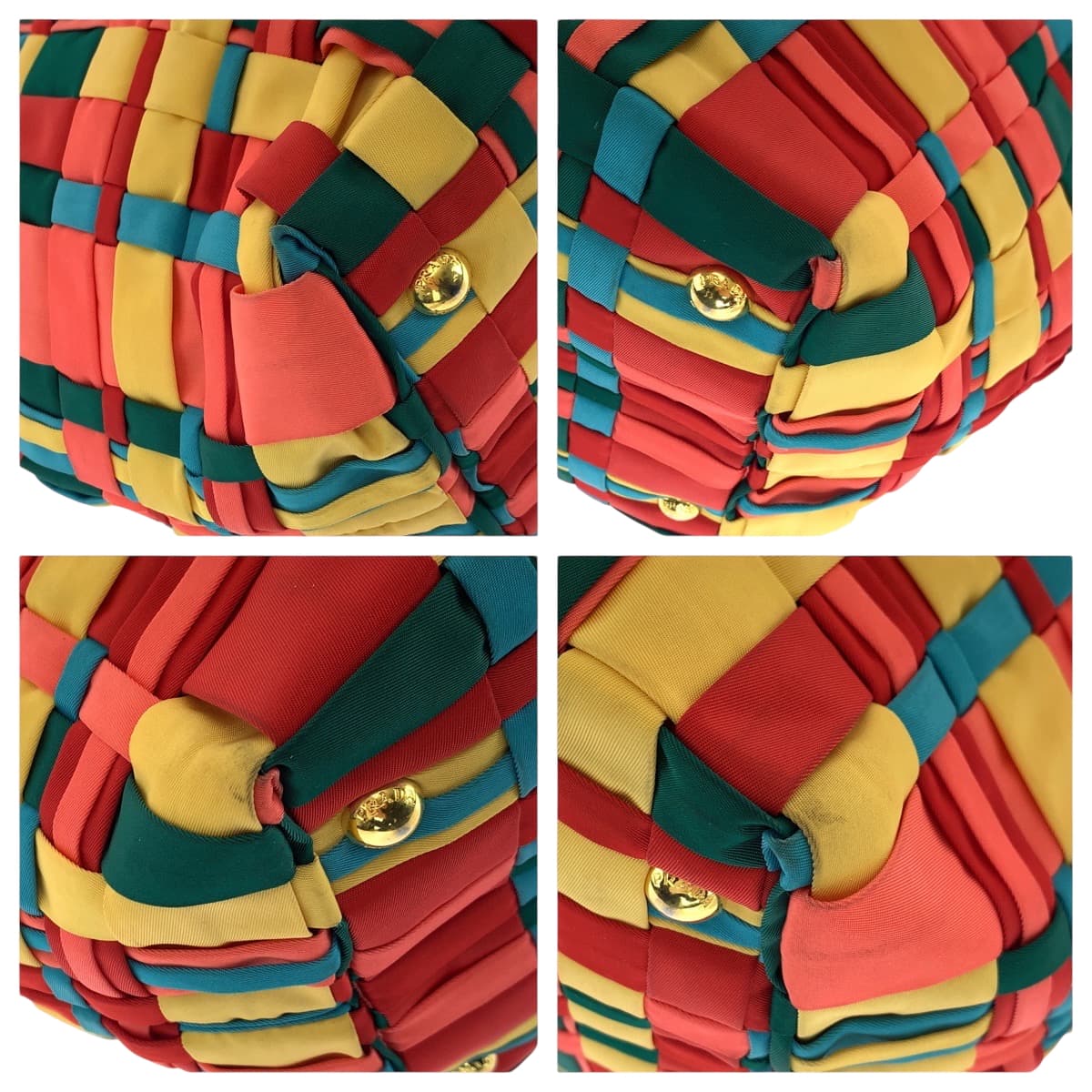 16681
PRADA プラダ テスート 三角ロゴプレート 編み込み マルチカラー ゴールド金具 ナイロン BN1652 トートバッグ ハンドバッグ  レディース ABP54