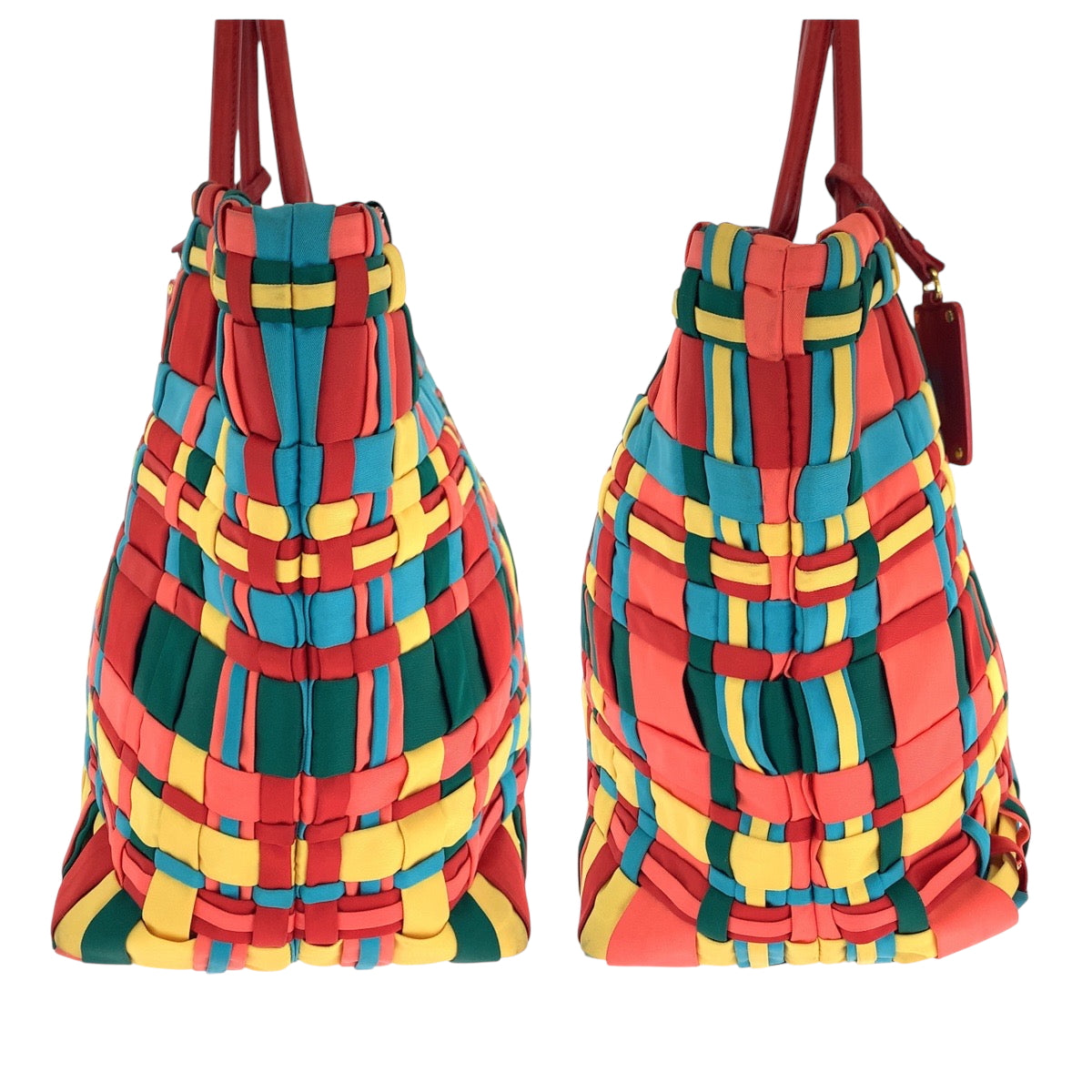 16681
PRADA プラダ テスート 三角ロゴプレート 編み込み マルチカラー ゴールド金具 ナイロン BN1652 トートバッグ ハンドバッグ レディース ABP54