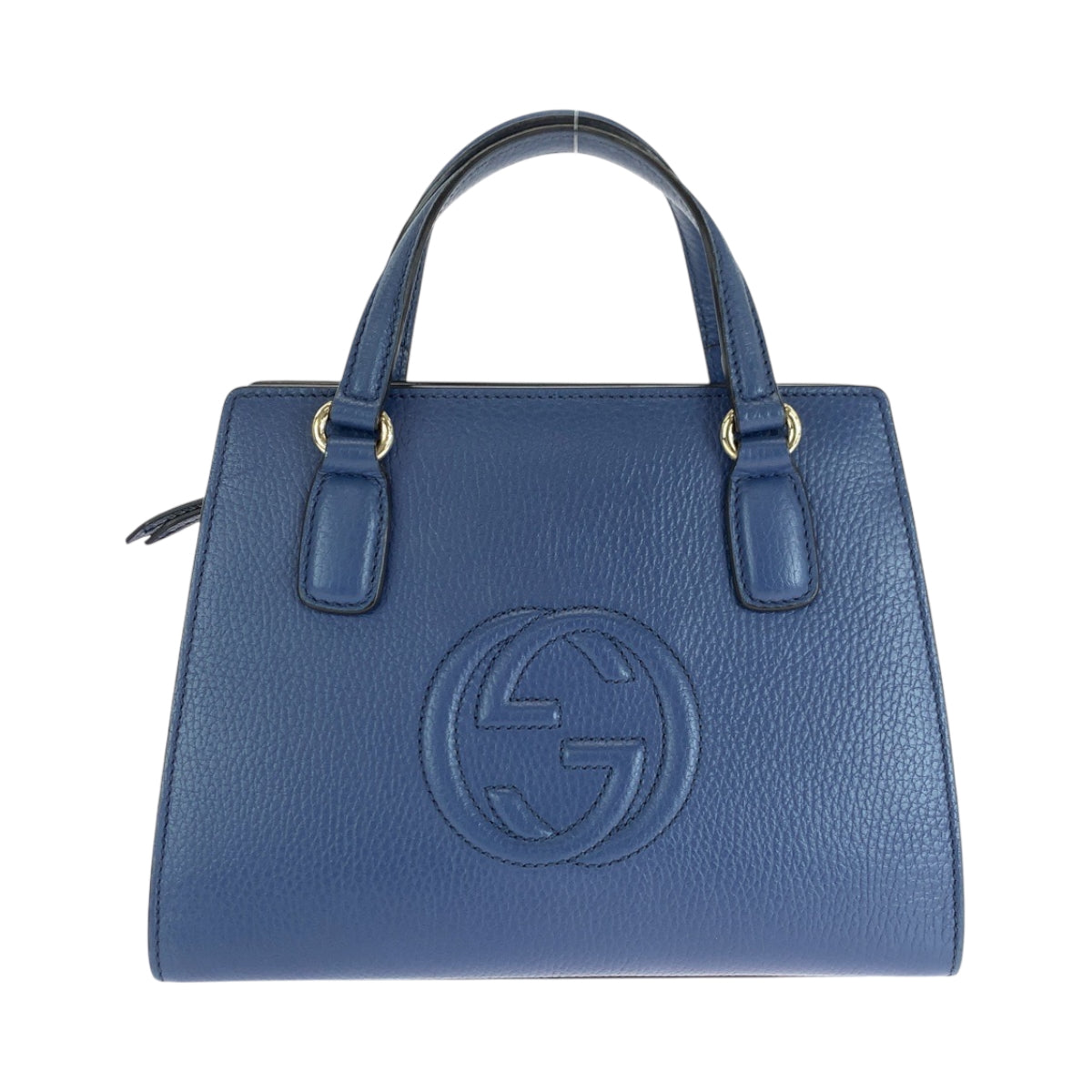 16682
GUCCI グッチ ソーホー ロゴ ブルー ゴールド金具 レザー 607722 ハンドバッグ トートバッグ  レディース A70