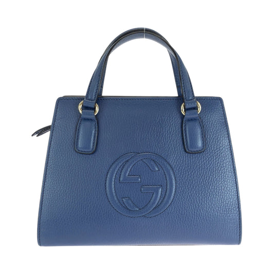 16682
GUCCI グッチ ソーホー ロゴ ブルー ゴールド金具 レザー 607722 ハンドバッグ トートバッグ  レディース A70