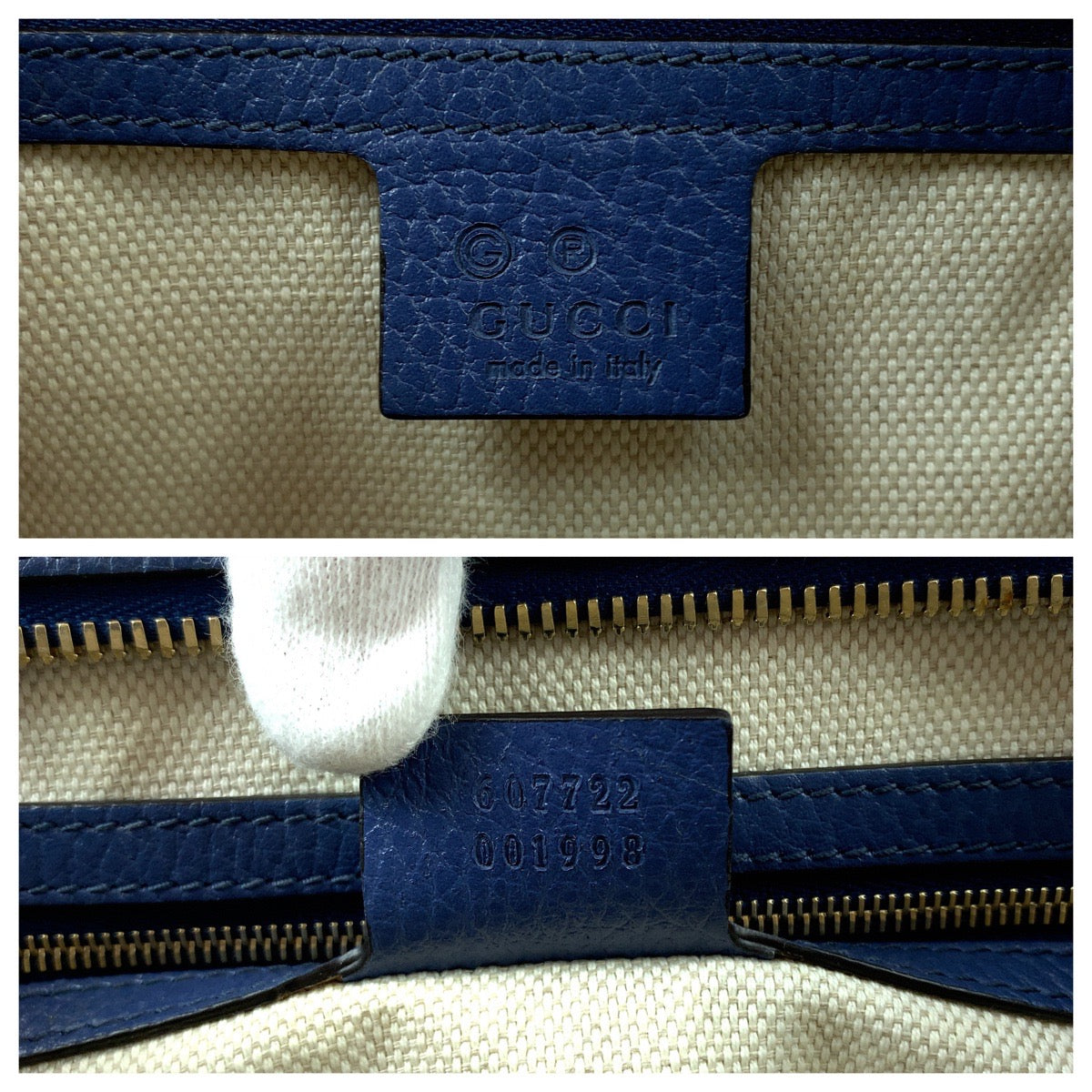 16682
GUCCI グッチ ソーホー ロゴ ブルー ゴールド金具 レザー 607722 ハンドバッグ トートバッグ  レディース A70