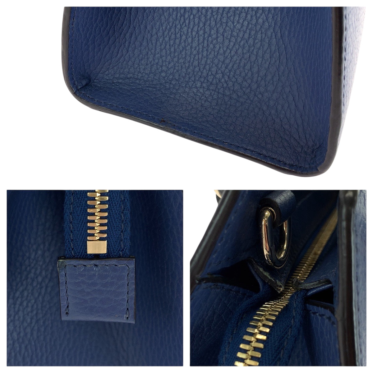 16682
GUCCI グッチ ソーホー ロゴ ブルー ゴールド金具 レザー 607722 ハンドバッグ トートバッグ  レディース A70