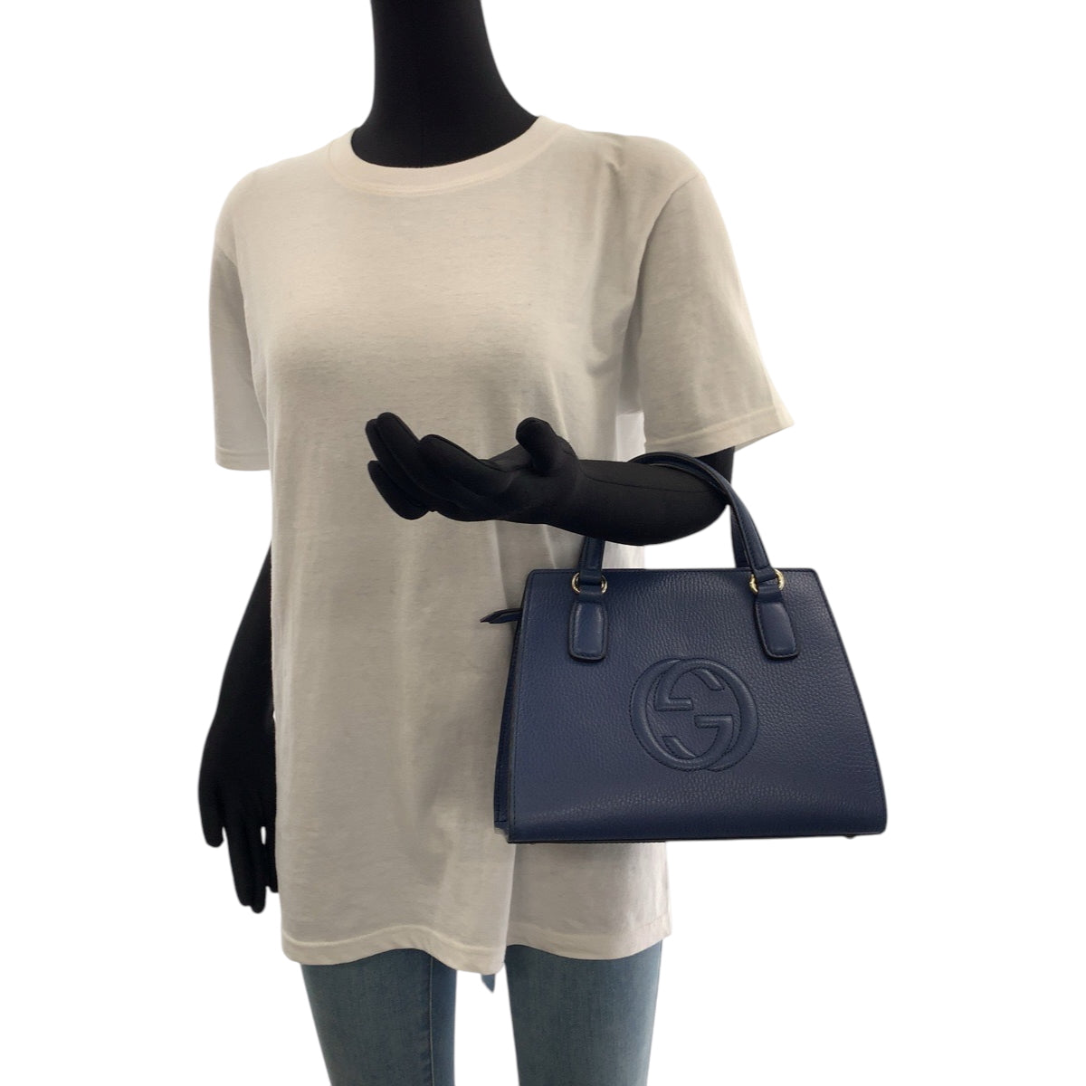 16682
GUCCI グッチ ソーホー ロゴ ブルー ゴールド金具 レザー 607722 ハンドバッグ トートバッグ  レディース A70