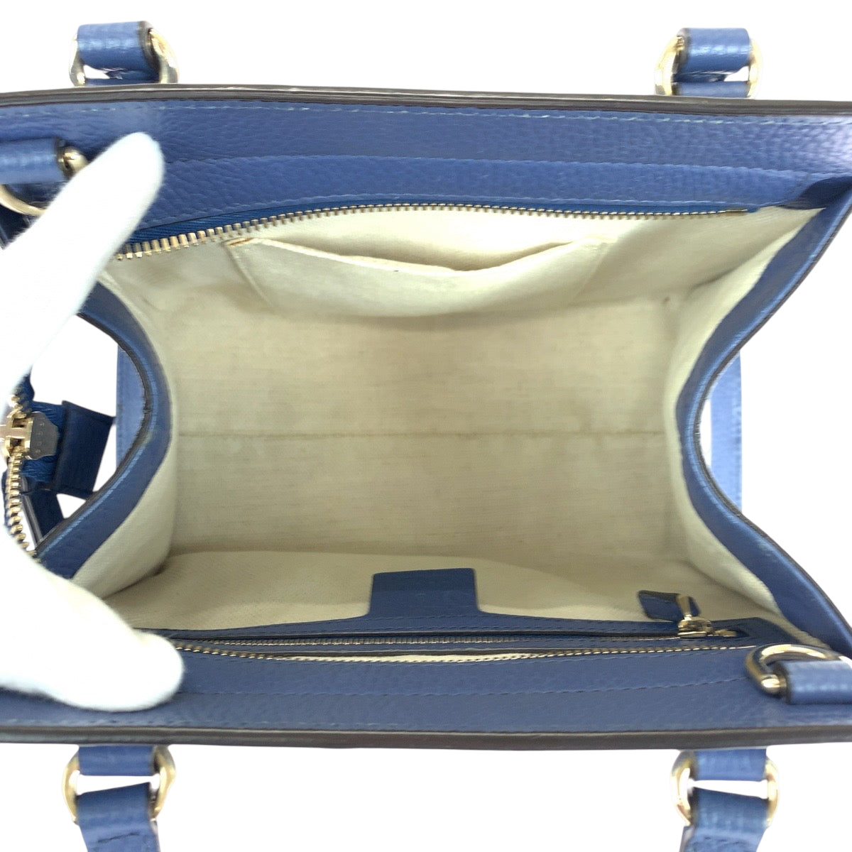 16682
GUCCI グッチ ソーホー ロゴ ブルー ゴールド金具 レザー 607722 ハンドバッグ トートバッグ  レディース A70