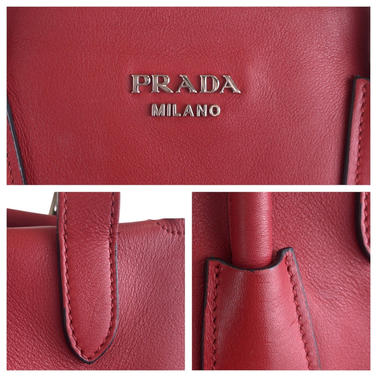 16683
PRADA プラダ レッド シルバー金具 レザー トートバッグ ショルダーバッグ  レディース ABP74