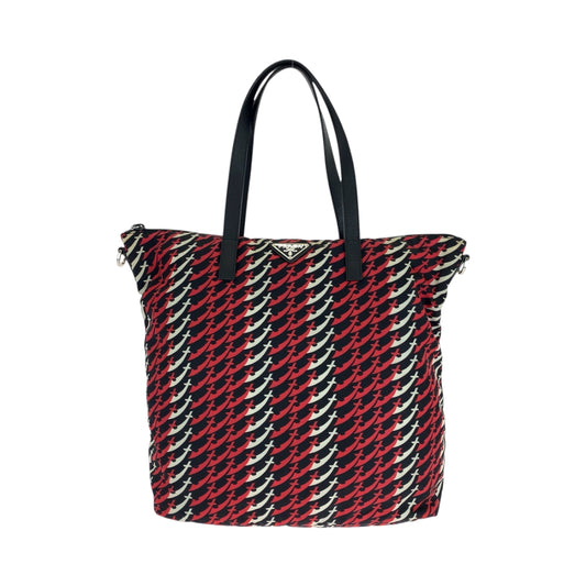16684
PRADA プラダ テスート 三角ロゴプレート ナイフ レッド ブラック ホワイト シルバー金具 ナイロン B4696P トートバッグ ショルダーバッグ  レディース