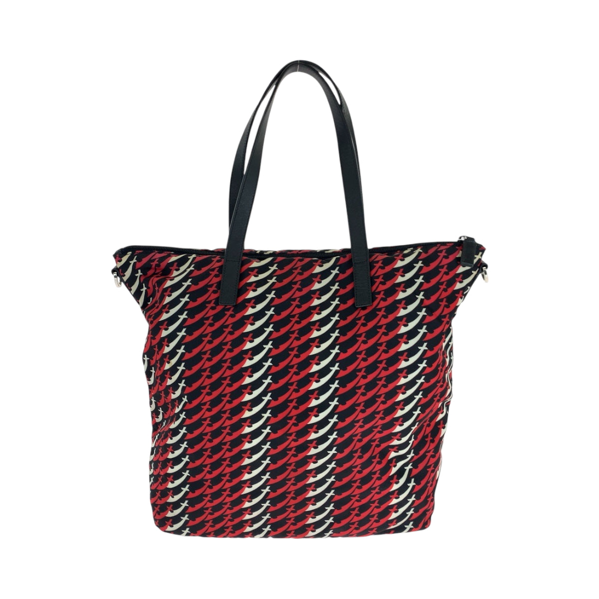16684
PRADA プラダ テスート 三角ロゴプレート ナイフ レッド ブラック ホワイト シルバー金具 ナイロン B4696P トートバッグ ショルダーバッグ  レディース