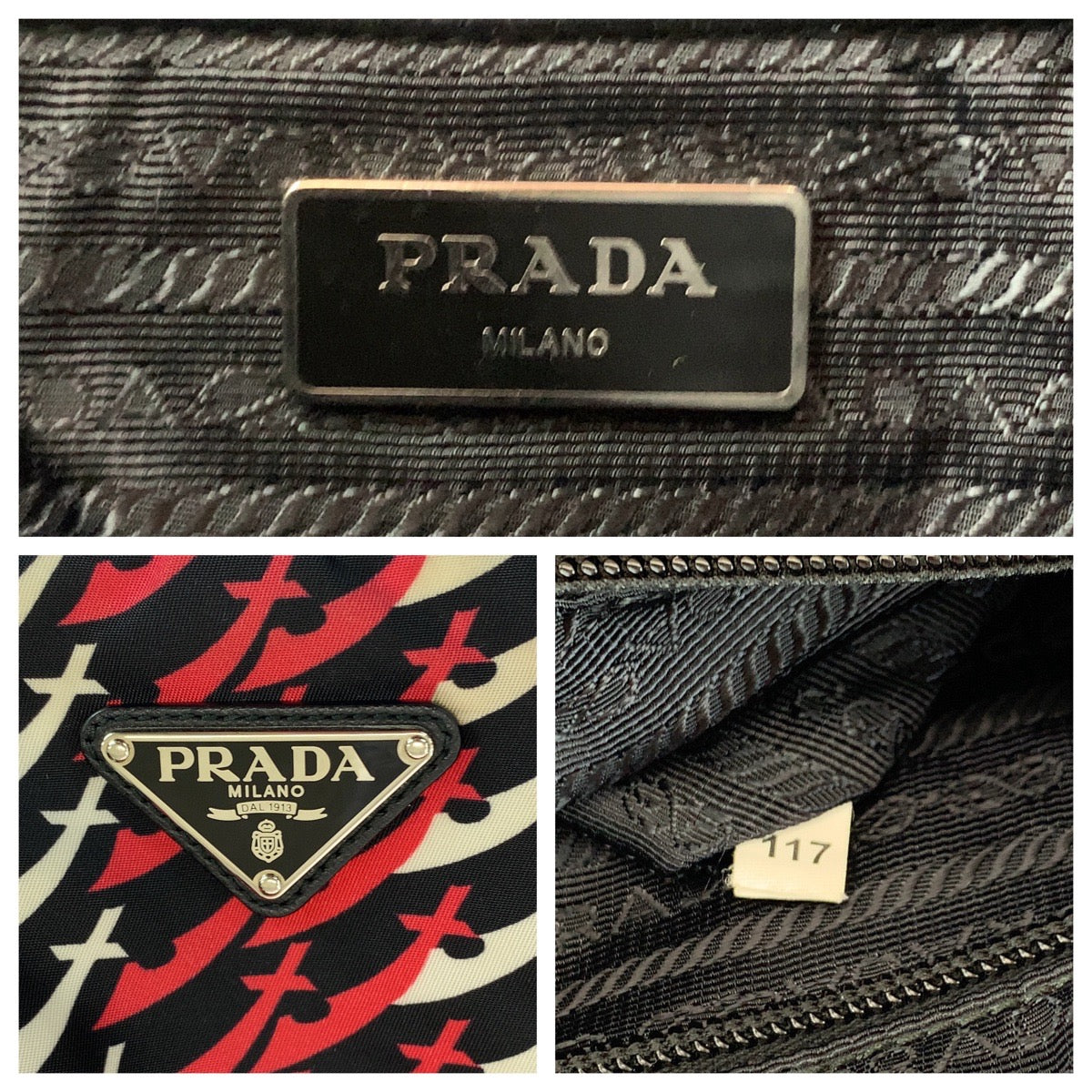 16684
PRADA プラダ テスート 三角ロゴプレート ナイフ レッド ブラック ホワイト シルバー金具 ナイロン B4696P トートバッグ ショルダーバッグ  レディース