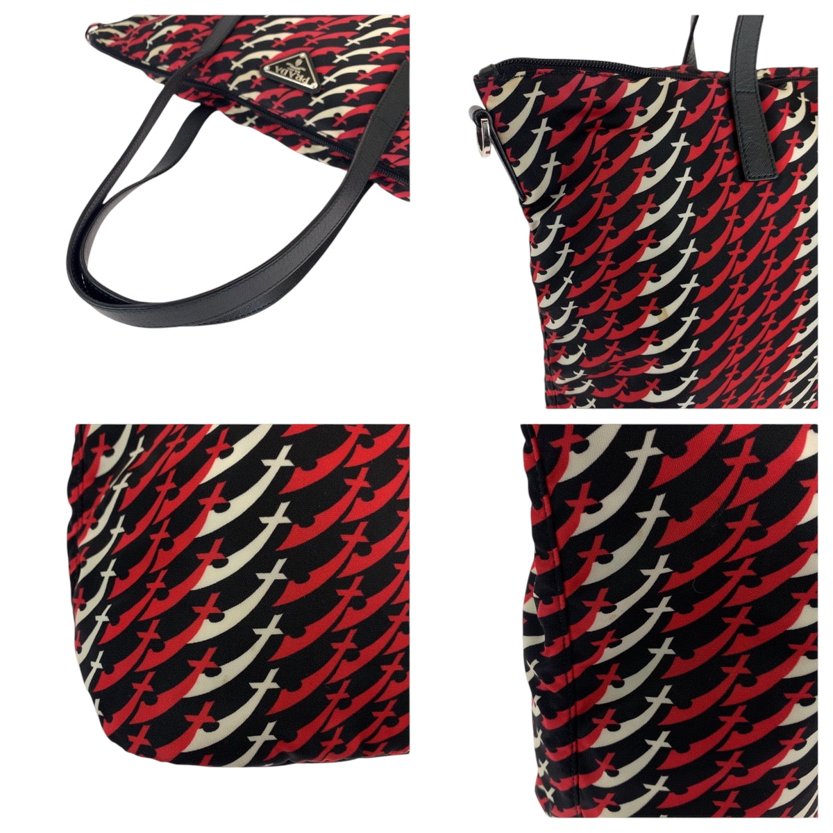 16684
PRADA プラダ テスート 三角ロゴプレート ナイフ レッド ブラック ホワイト シルバー金具 ナイロン B4696P トートバッグ ショルダーバッグ  レディース