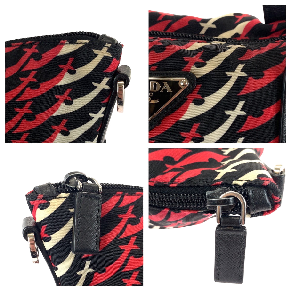 16684
PRADA プラダ テスート 三角ロゴプレート ナイフ レッド ブラック ホワイト シルバー金具 ナイロン B4696P トートバッグ ショルダーバッグ  レディース