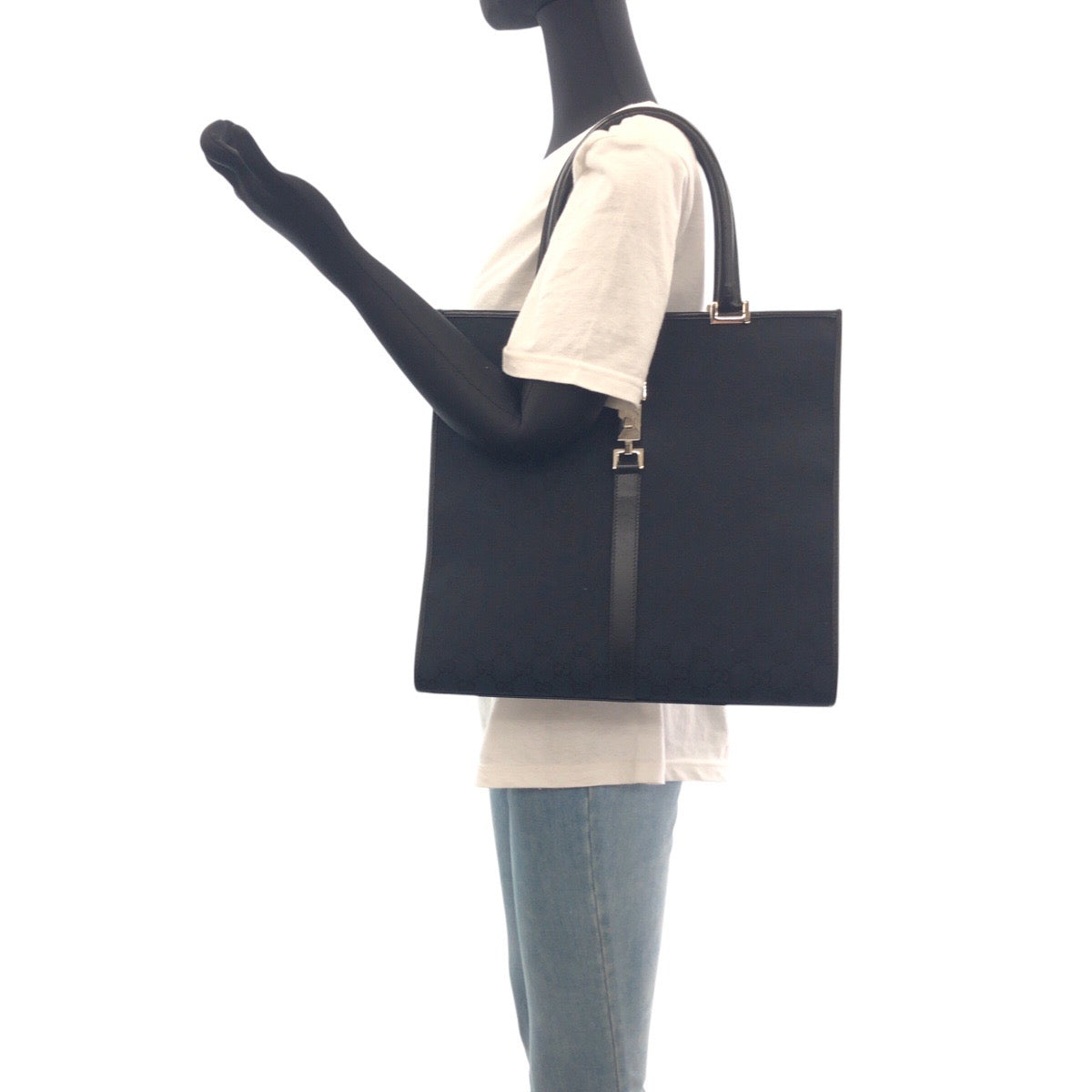 21432
GUCCI グッチ ジャッキー ブラック 黒 シルバー金具 GGキャンバス / レザー 002 1064 トートバッグ ショルダーバッグ レディース A50