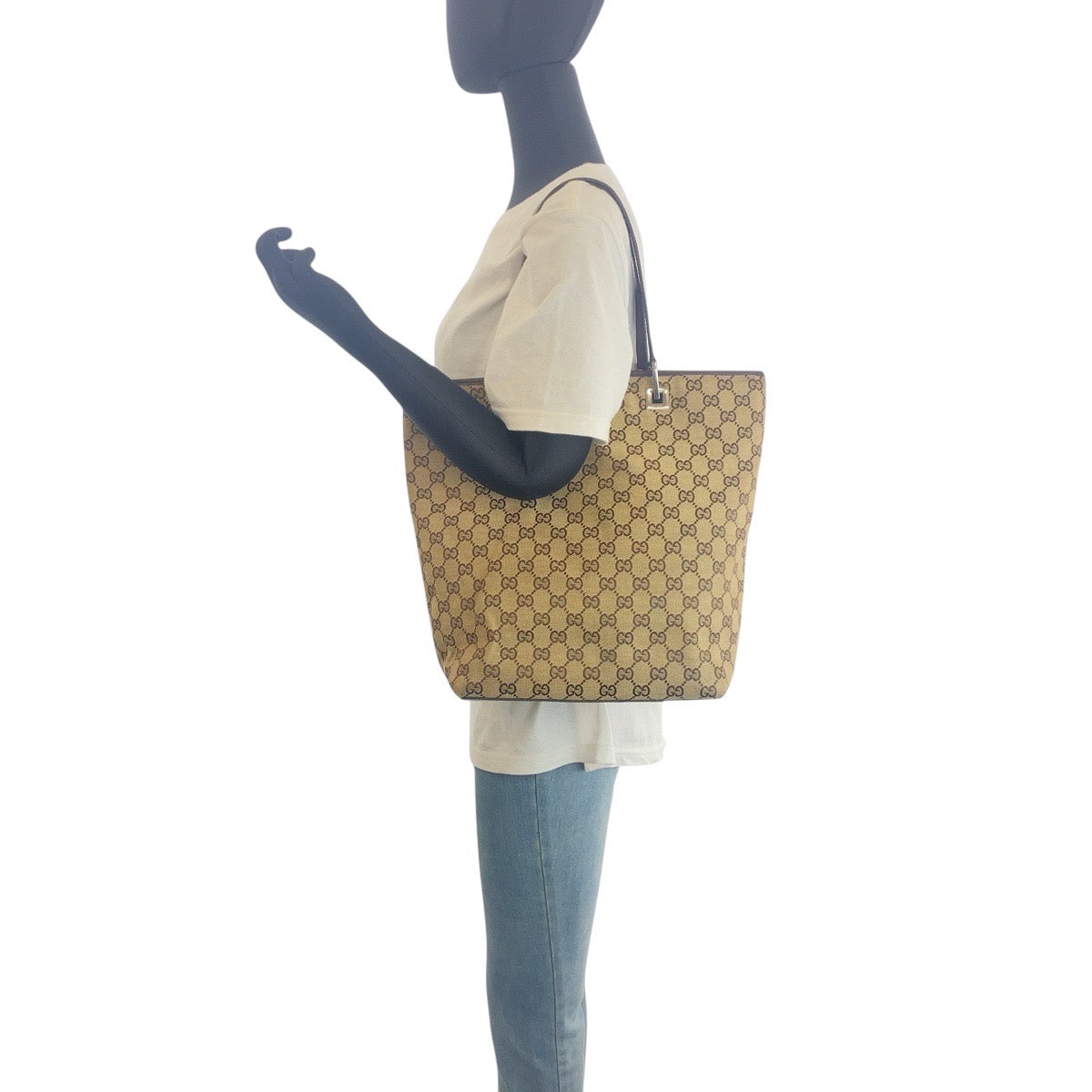 16686
GUCCI グッチ ベージュ ブラウン ゴールド金具 GGキャンバス / レザー 31243 トートバッグ ショルダーバッグ  レディース AB25
