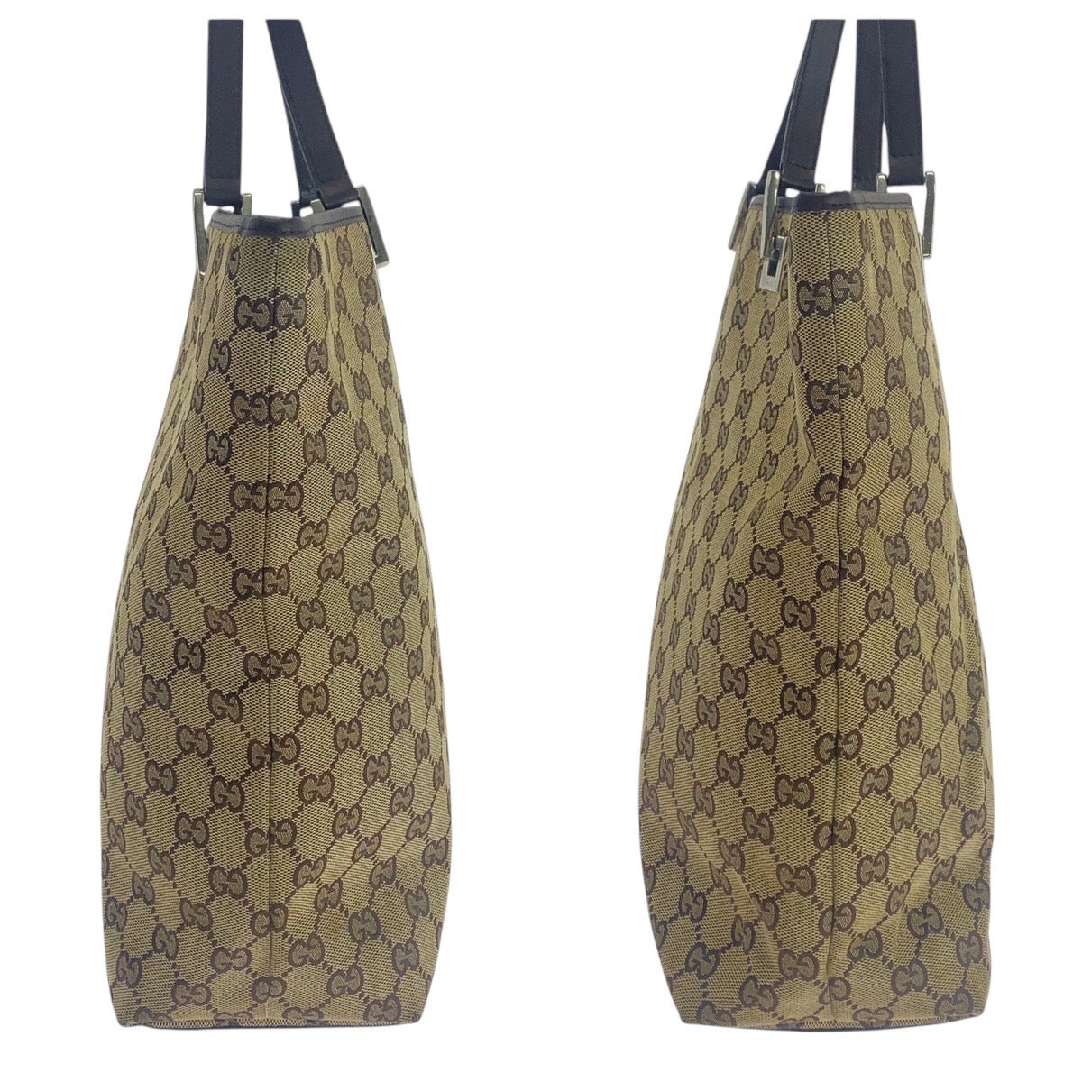 16686
GUCCI グッチ ベージュ ブラウン ゴールド金具 GGキャンバス / レザー 31243 トートバッグ ショルダーバッグ  レディース AB25