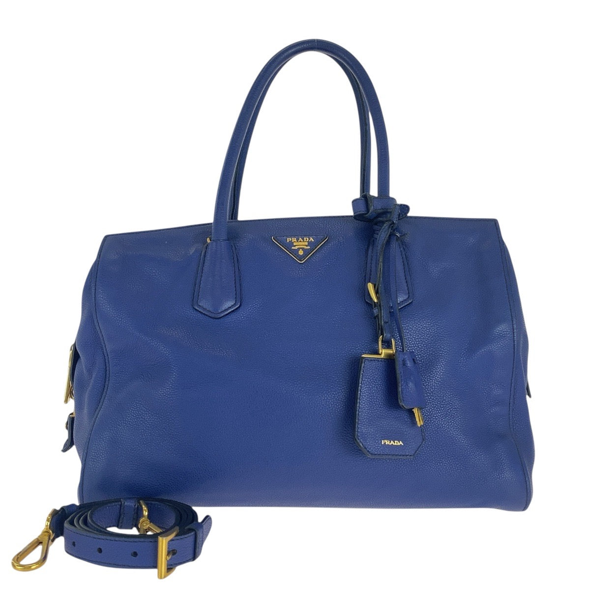 16688
PRADA プラダ ヴィッテログレイン 三角ロゴプレート ブルー ゴールド金具 レザー ハンドバッグ ショルダーバッグ 2way レディース ABP68