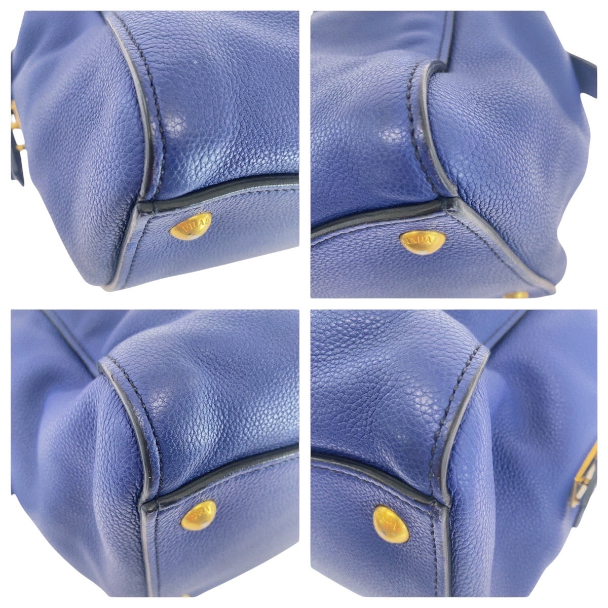 16688
PRADA プラダ ヴィッテログレイン 三角ロゴプレート ブルー ゴールド金具 レザー ハンドバッグ ショルダーバッグ 2way レディース ABP68