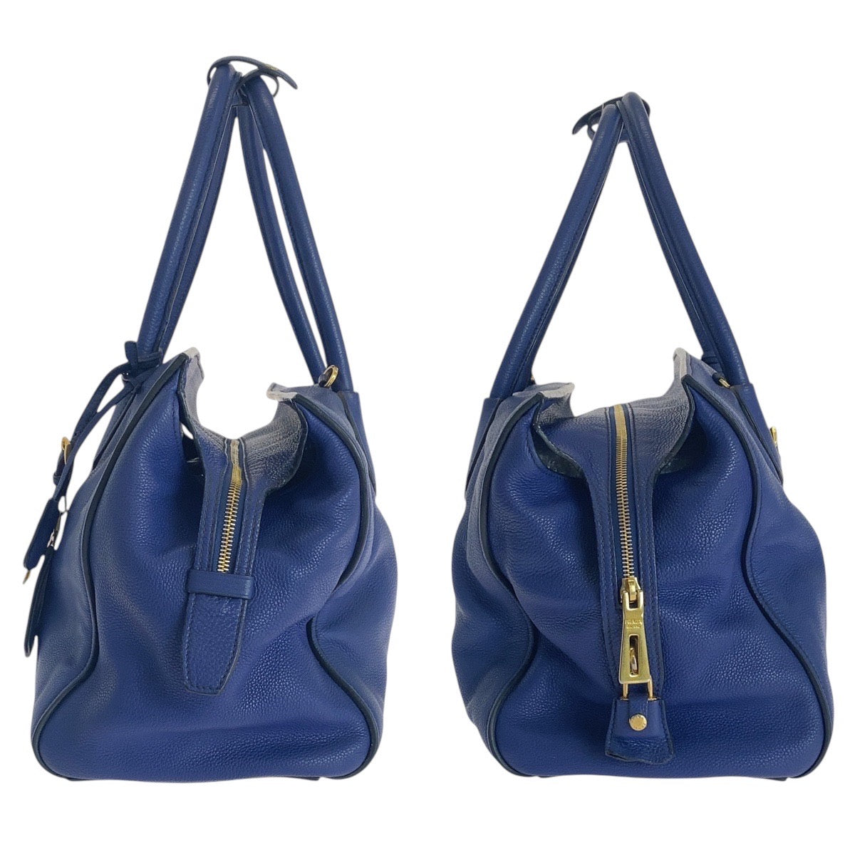 16688
PRADA プラダ ヴィッテログレイン 三角ロゴプレート ブルー ゴールド金具 レザー ハンドバッグ ショルダーバッグ 2way レディース ABP68
