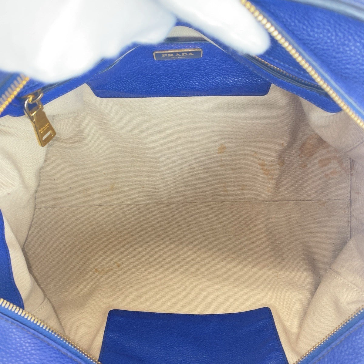 16688
PRADA プラダ ヴィッテログレイン 三角ロゴプレート ブルー ゴールド金具 レザー ハンドバッグ ショルダーバッグ 2way  レディース ABP68