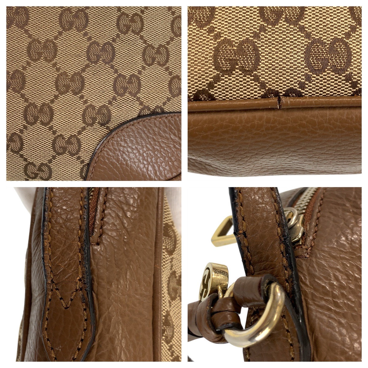 16689
GUCCI グッチ ベージュ ブラウン ゴールド金具 GGキャンバス / レザー 449413 ショルダーバッグ ポシェット  レディース AB42