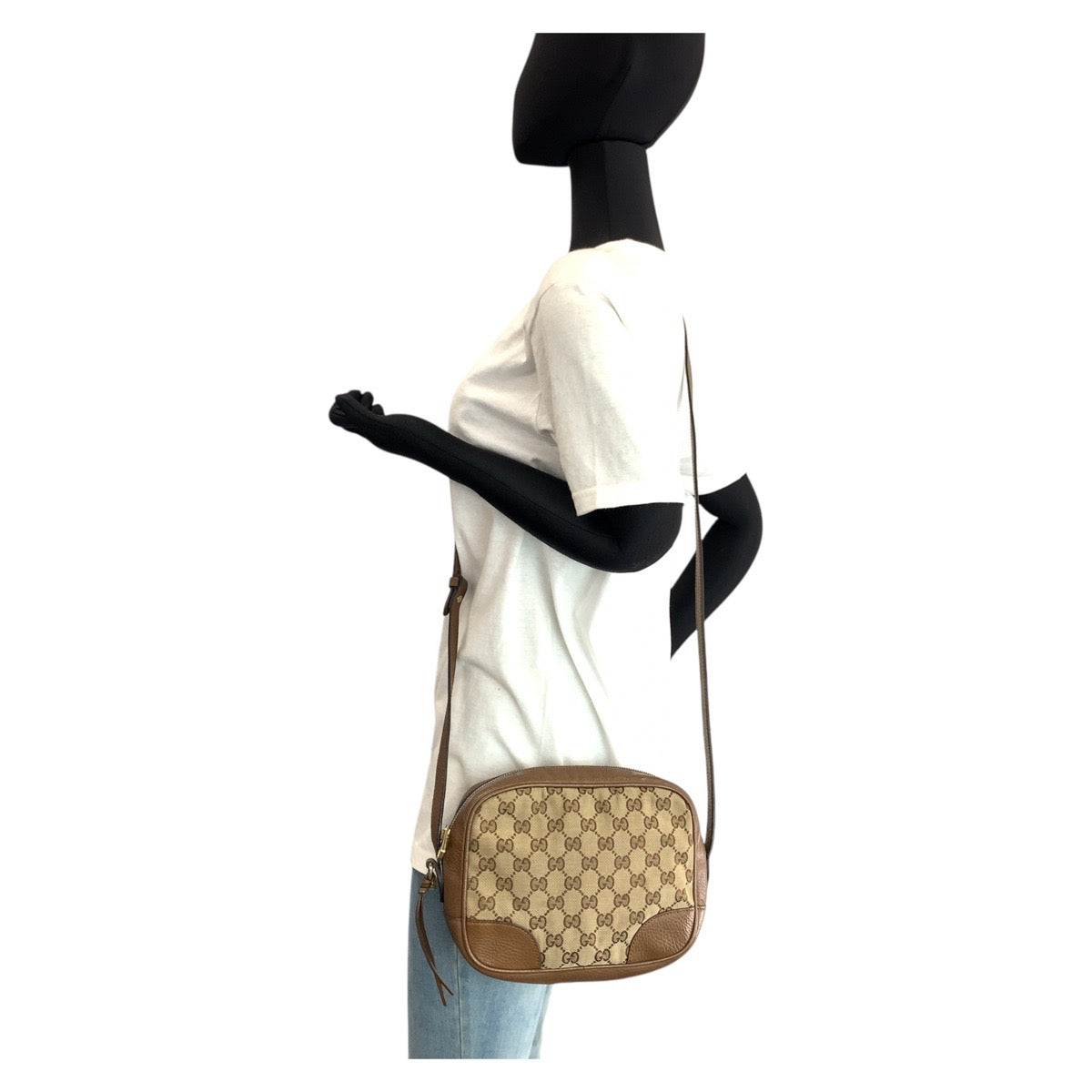 16689
GUCCI グッチ ベージュ ブラウン ゴールド金具 GGキャンバス / レザー 449413 ショルダーバッグ ポシェット  レディース AB42